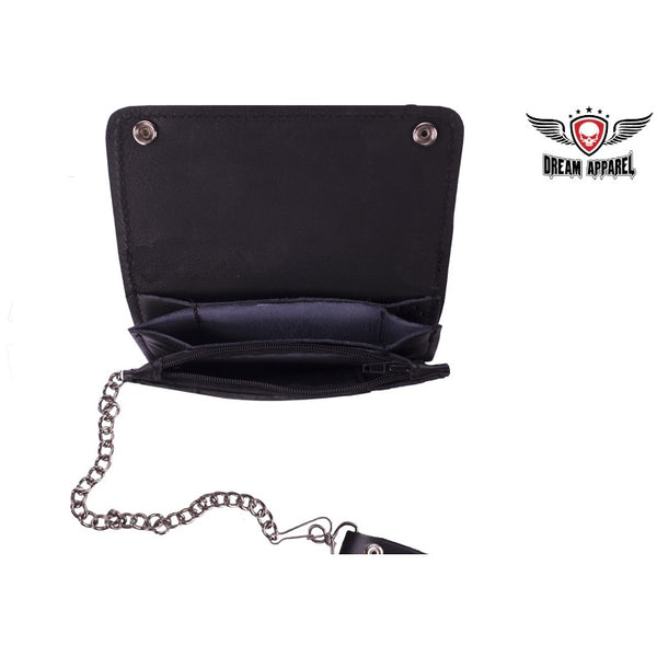 Premium Quality Black Leather Bifold Motorcycle Chain Wallet