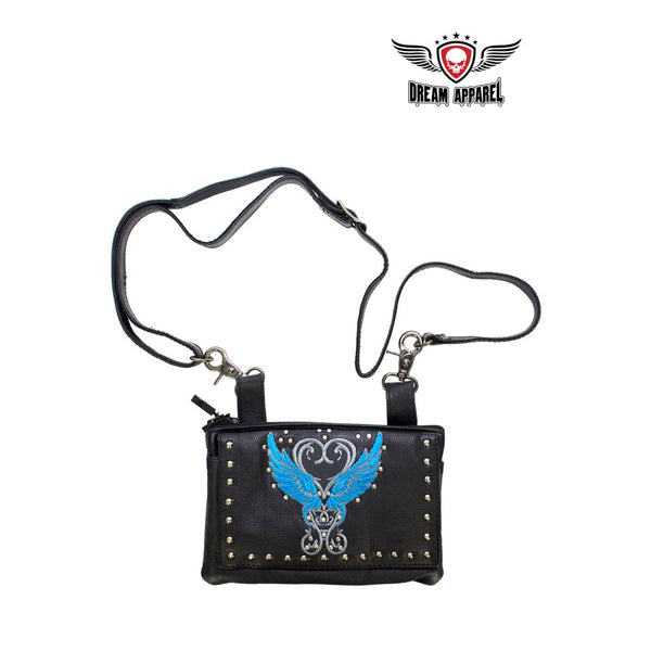 Studded Naked Cowhide Leather Belt Bag With Turquoise Wings
