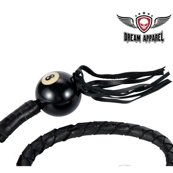 All Black Fringed Get Back Whip W/ 8 Ball