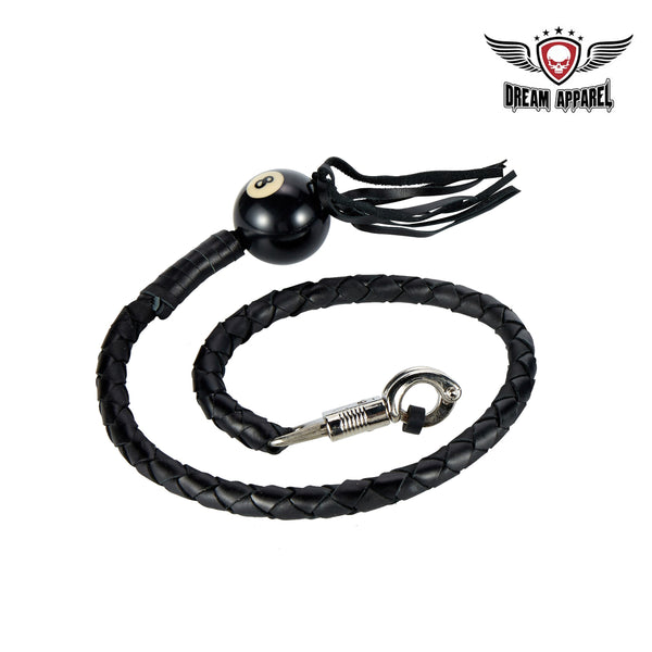All Black Fringed Get Back Whip W/ 8 Ball