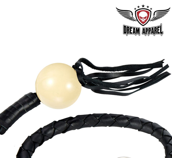 All Black Fringed Get Back Whip W/ 8 Ball or Cue Ball