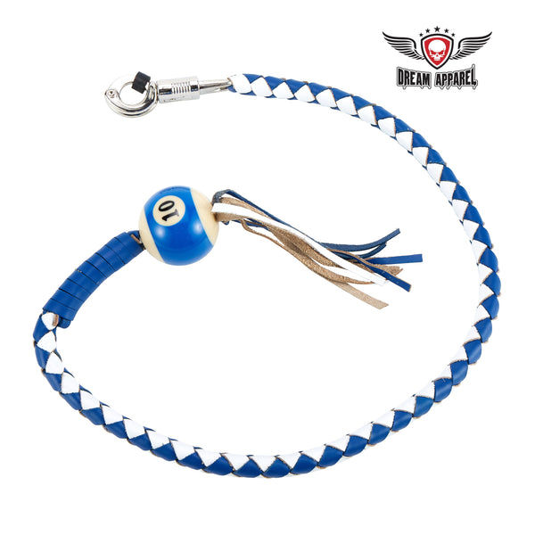 White And Blue Fringed Get Back Whip W/ Pool Ball