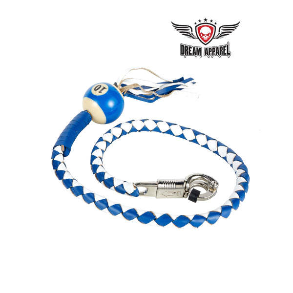 White And Blue Fringed Get Back Whip W/ Pool Ball