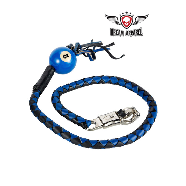 Black And Blue Fringed Get Back Whip W/ Pool Ball