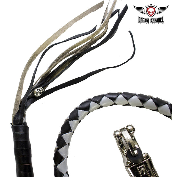 Black and Silver Hand-Braided Leather Get Back Whip