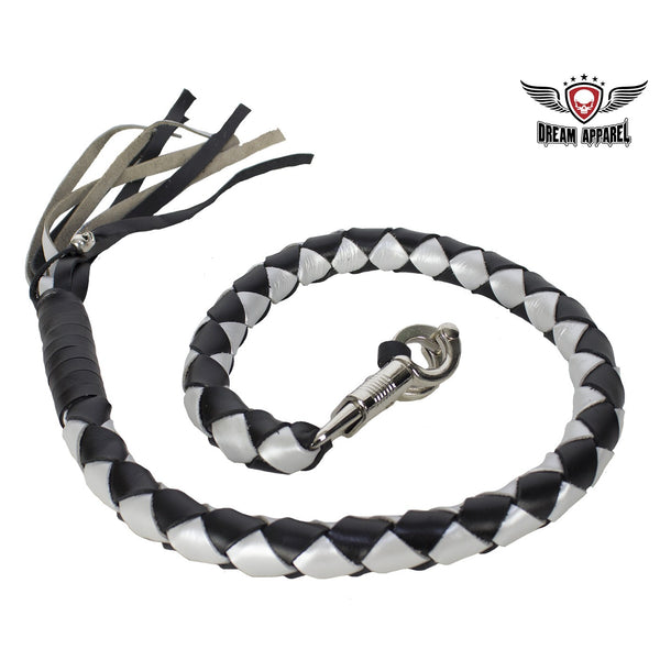 Black and Silver Hand-Braided Leather Get Back Whip