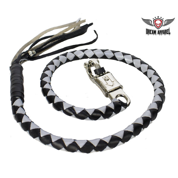 Black and Silver Hand-Braided Leather Get Back Whip