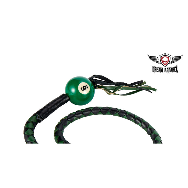 Black And Green Fringed Get Back Whip W/ Pool Ball
