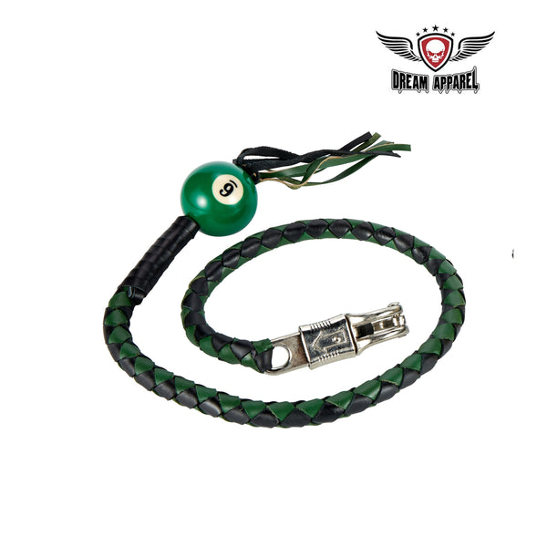 Black And Green Fringed Get Back Whip W/ Pool Ball