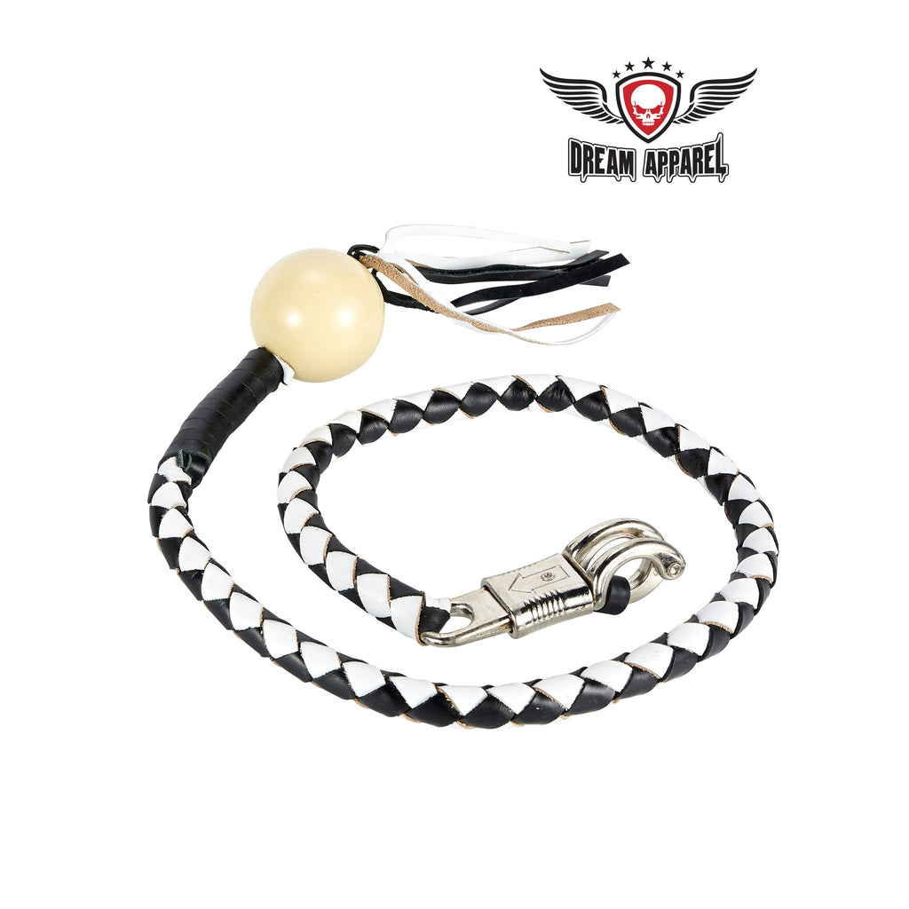 Black And White Fringed Get Back Whip W/ Pool Ball