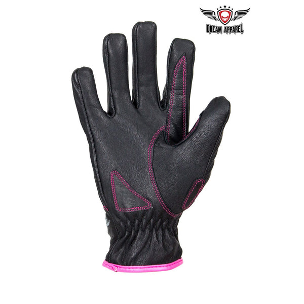 Pink-Rose Graphic Leather Gloves