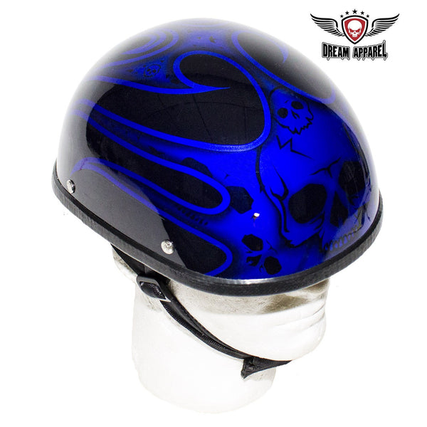 Shiny Blue Motorcycle Novelty Helmet With Burning Skull