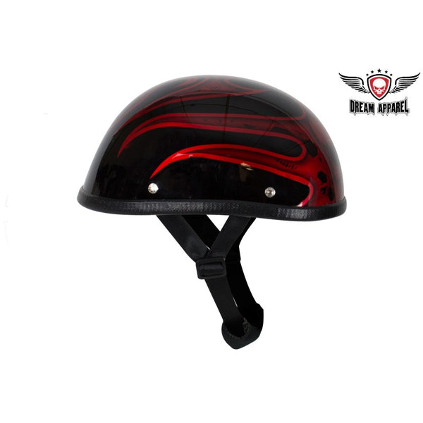 Shiny Burgundy Motorcycle Novelty Helmet With Burning Skull