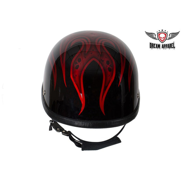 Shiny Burgundy Motorcycle Novelty Helmet With Burning Skull