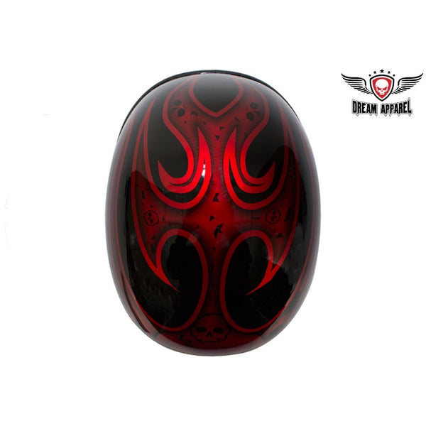 Shiny Burgundy Motorcycle Novelty Helmet With Burning Skull