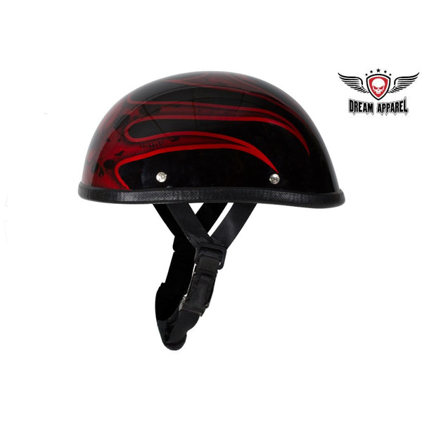 Shiny Burgundy Motorcycle Novelty Helmet With Burning Skull
