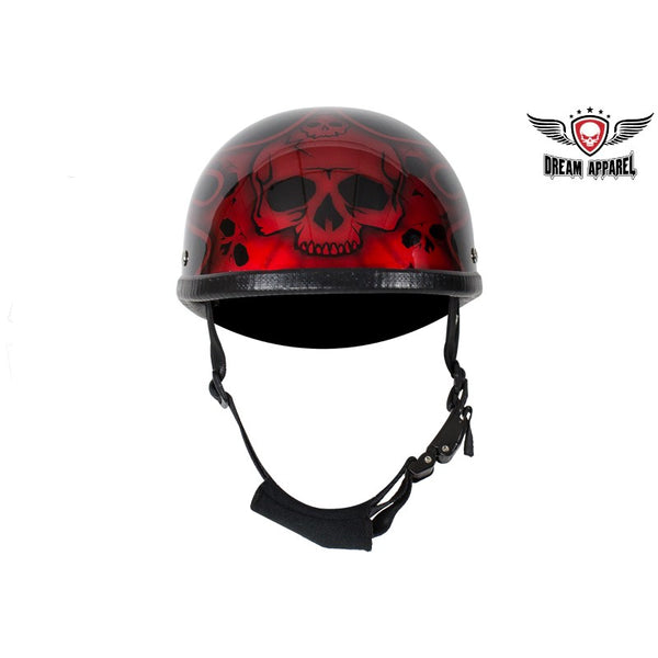 Shiny Burgundy Motorcycle Novelty Helmet With Burning Skull