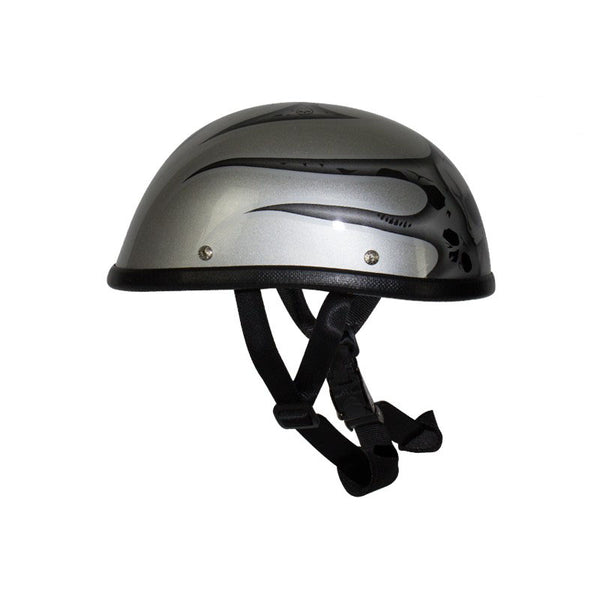Silver Motorcycle Novelty Helmet With Burning Skull