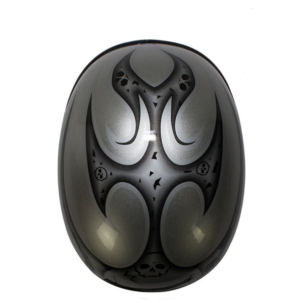Silver Motorcycle Novelty Helmet With Burning Skull