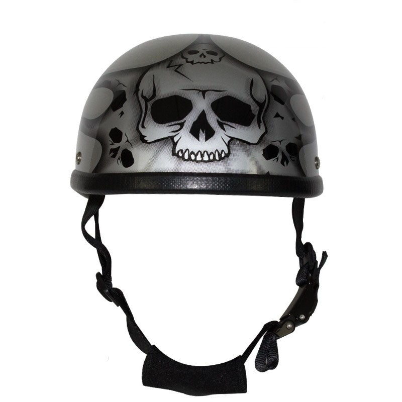 Silver Motorcycle Novelty Helmet With Burning Skull