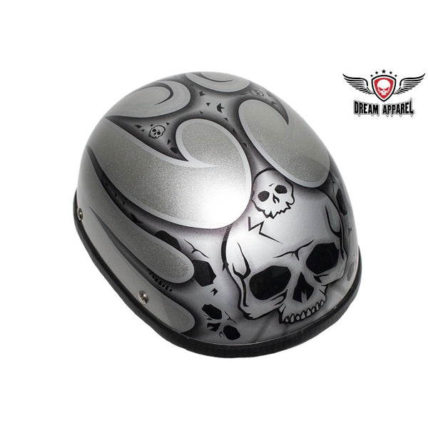 Silver Motorcycle Novelty Helmet With Burning Skull