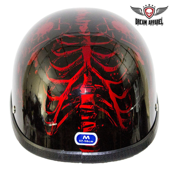 Shiny Burgundy Motorcycle Novelty Helmet with Horned Skeletons