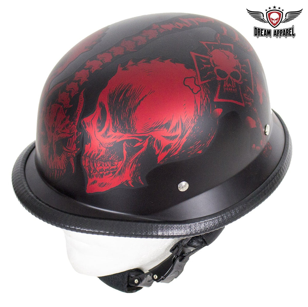 Matte Burgundy Novelty Helmet with Horned Skeletons