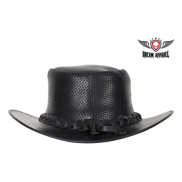 Genuine Black Naked Cowhide Leather Gambler Hat