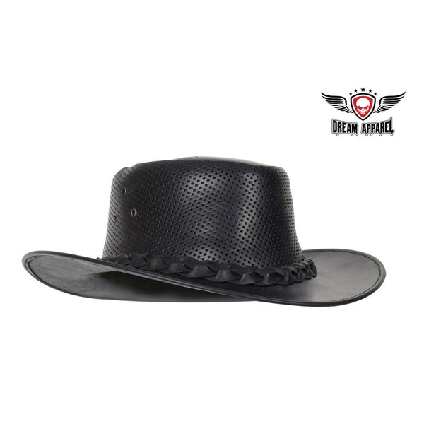 Genuine Black Naked Cowhide Leather Gambler Hat
