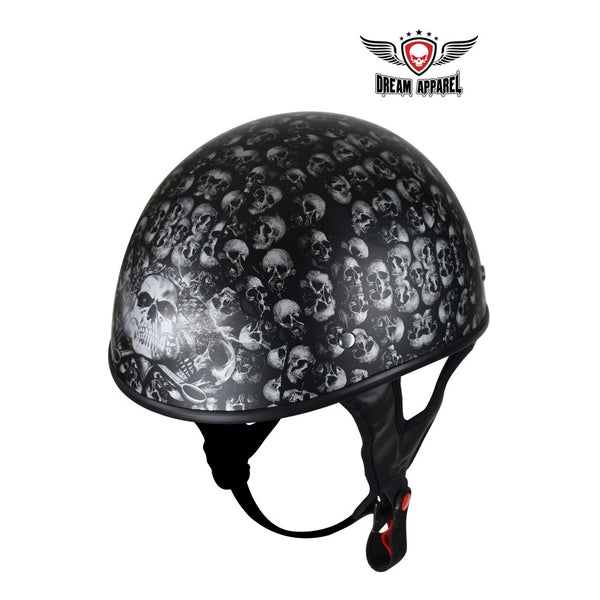 DOT Low Profile Motorcycle Helmet With Skulls Graphic