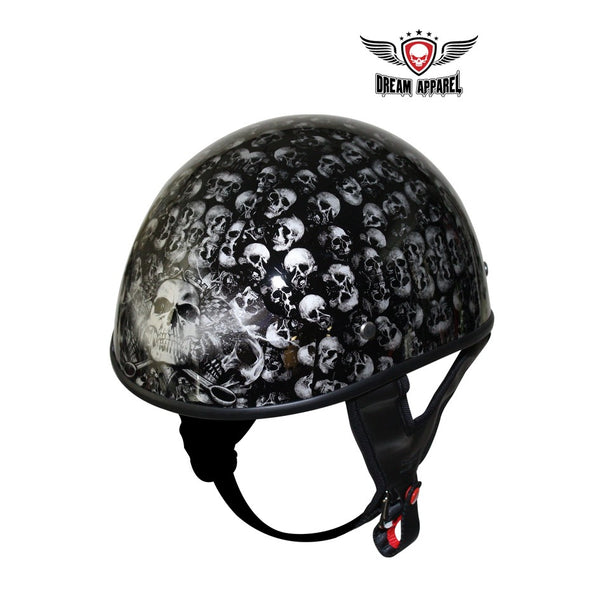 DOT Approved Low Profile Motorcycle Helmet With Black Finish & Skull Graphics