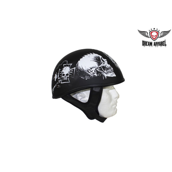 Flat Black DOT Helmet with White Horned Skeletons
