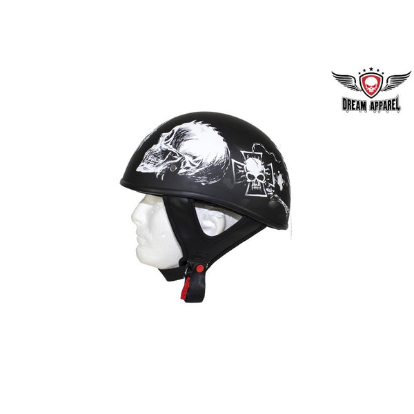 Flat Black DOT Helmet with White Horned Skeletons