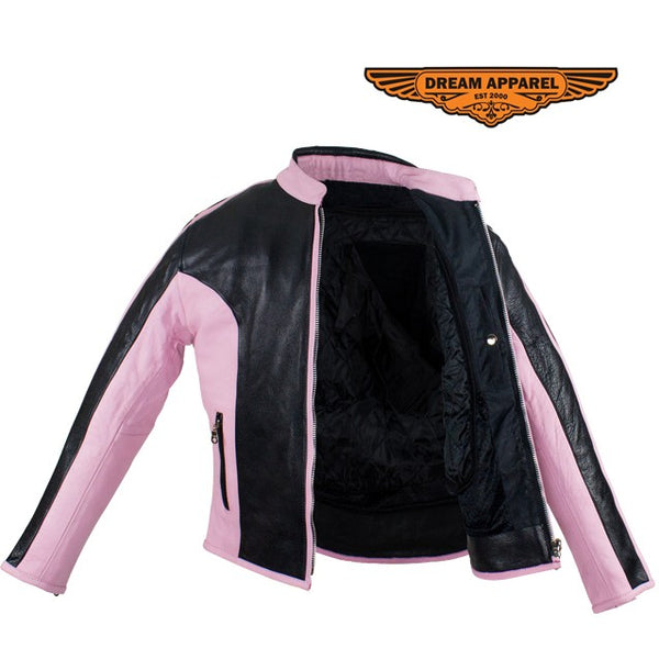Womens Leather Jacket Black and Pink