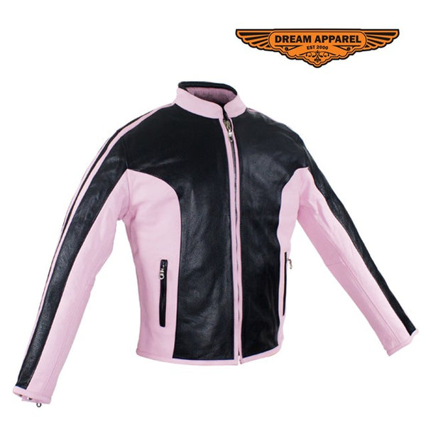 Womens Leather Jacket Black and Pink