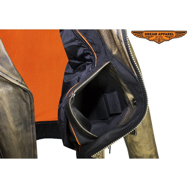Men's Brown Motorcycle Jacket with Gun Pockets