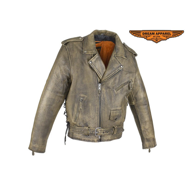 Men's Brown Motorcycle Jacket with Gun Pockets