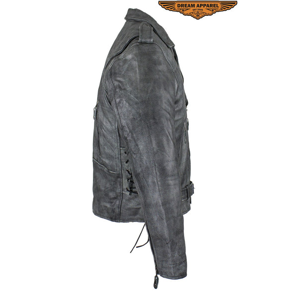 Men's Gray Motorcycle Jacket With Gun Pockets