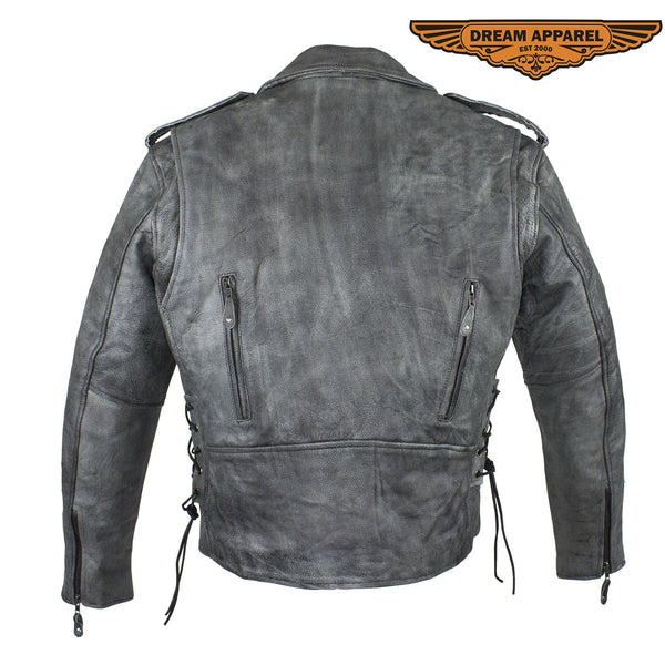 Men's Gray Motorcycle Jacket With Gun Pockets