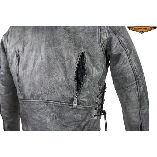 Men's Gray Motorcycle Jacket With Gun Pockets