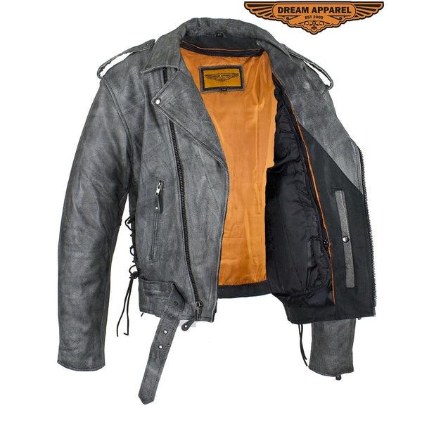 Men's Gray Motorcycle Jacket With Gun Pockets