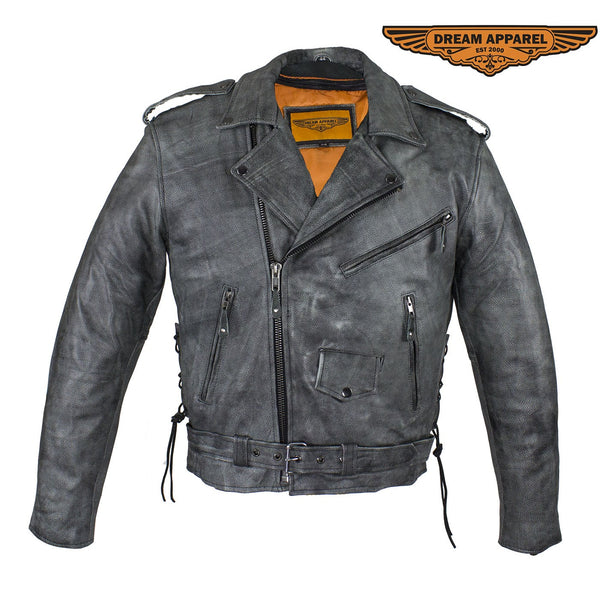 Men's Gray Motorcycle Jacket With Gun Pockets