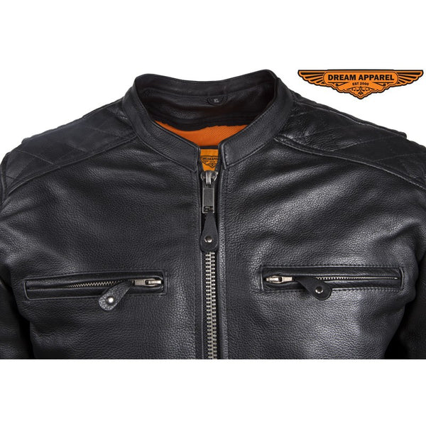 Mens Motorcycle Jacket With Diamond Pattern On The Sides & Shoulders