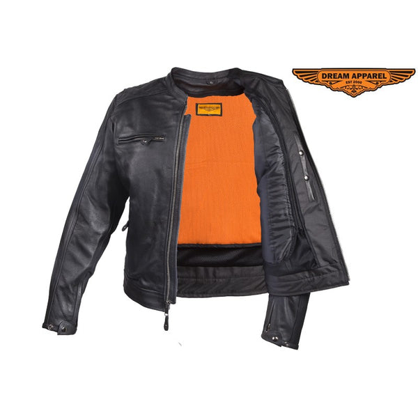 Mens Motorcycle Jacket With Diamond Pattern On The Sides & Shoulders