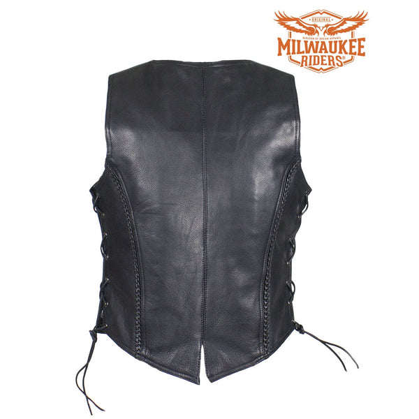 Womens Longer Motorcycle Vest With Braid By Milwaukee Riders