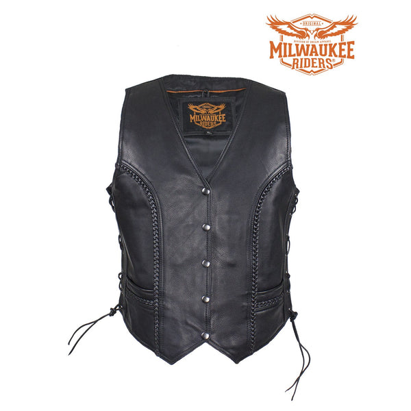 Womens Longer Motorcycle Vest With Braid By Milwaukee Riders