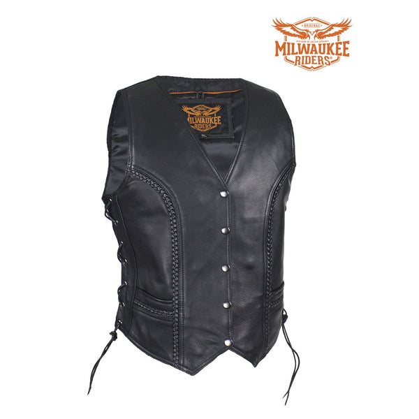 Womens Longer Motorcycle Vest With Braid By Milwaukee Riders