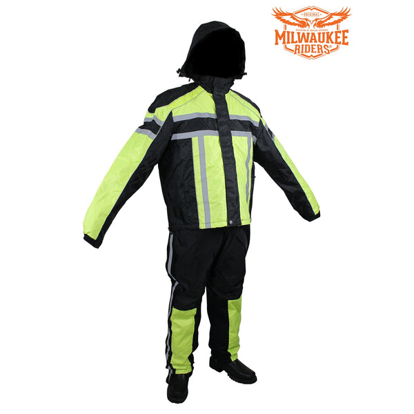 Black/Flourescent Textile Two-Piece Rain Suit By Milwaukee Riders®