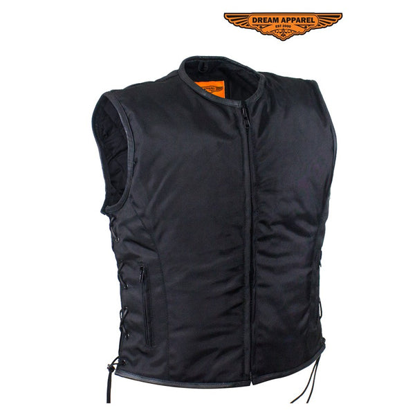 Men's Nylon Textile Vest With Leather Trim & Gun Pocket