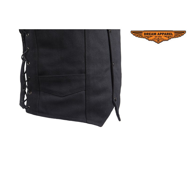 Mens Black Canvas Motorcycle Vest